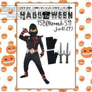 Disfraz de Ninja de Alta Calidad para Niños, Disfraz de Halloween para Niños, Mono, Gorro, Cinturón, Corbata, Poliéster, Negro y Rojo - Product Image 2