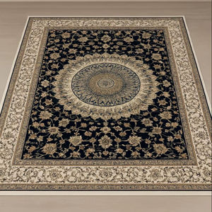 Luxury Persian Style Handmade <b>Wool</b> Living Room Rug Navy & <b>Gold</b> Medallion Floral Design Low Pile Washable & Cushioned - Product Image 1