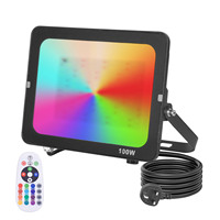 Projecteur LED RGB 50W 100W avec télécommande, fonction de mémoire, 16 modes de changement de couleur, lampe LED avec prise EU/UK