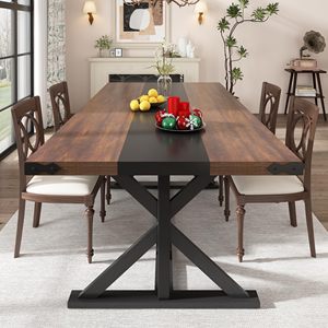 Mesa de Comedor Rectangular Moderna SENYU con Base en X para 6 Personas, Muebles para el Hogar, Diseño Rústico, Estructura Estable - Product Image 1