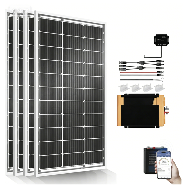 Solar Power System 1.6KWH Complete Monocrystalline Solar Panel Kit 400W 12V RV Grid 4 100W Solar Panels + 40A MPPT Controller