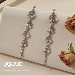 Pendientes colgantes de cristal UGood con diseño de flor chapados en rodio para mujer, joyería estética para salidas informales - Product Image 3