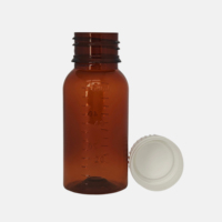 Bouteille pharmaceutique OEM 60 ml en PET avec deux lignes de graduation |   Bouteille personnalisée avec couleur et logo |   Conteneur vide en gros pour sirop contre la toux