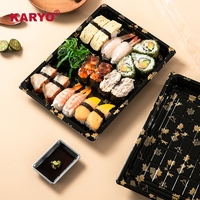 1111 assiette à emporter plateau de nourriture jetable en bois rectangle récipient en plastique à emporter boîte à sushi avec couvercle