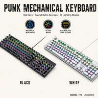 Clavier mécanique filaire avec câble détachable, 16 modes d'éclairage, touches rondes rétro, interrupteur bleu pour bureau, jeux, vente en gros T75