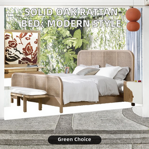 Lit surdimensionné de rotin de meubles d'hôtel de chêne solide classique moderne avec le style doux simple - Product Image 3