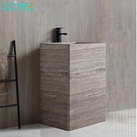 HZX Pierre de marbre travertin gris argenté italien de qualité supérieure pour lavabo de salle de bain avec vasque moderne autoportant