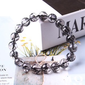 Vente directe usine – Bracelet en pierre de quartz tourmaline noire naturelle, perles rondes en rutile, bijoux de mode - Product Image 5
