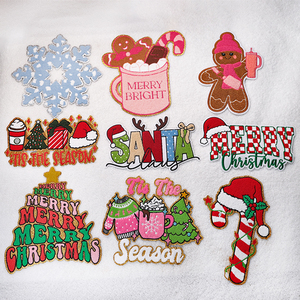 Parche de chenilla con purpurina navideña personalizable de alta calidad, parches bordados de sarga para planchar para decoraciones navideñas, venta al por mayor - Product Image 6