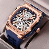 Reloj Mecánico Automático MEGIR 8607 Oficial para Hombre, Diseño Tonneau, Doble Esqueleto, Resistente al Agua, Reloj Masculino Moderno