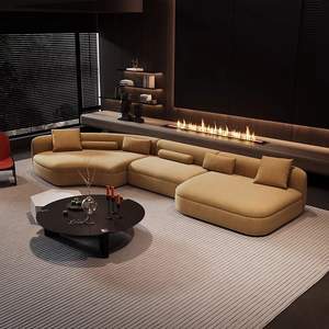 Ghế sofa cong cao cấp, sang trọng, chất liệu vải hữu cơ, bề mặt mờ, thiết kế tối giản kiến trúc, không cần khoảng cách tường, phòng khách - Product Image 2