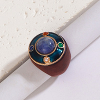 Bague en bois et pierre naturelle pour femme, style bohème, faite à la main, avec pierres précieuses, alliance vintage sculptée en turquoise et agate, cadeau pour elle