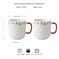 En stock : Ensemble de tasses à café de Noël en céramique gaufrée avec poignée rouge, pour décoration de table et cadeau de fêtes