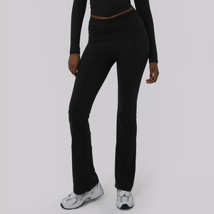 Pantaloni da Yoga Bootcut da donna Leggings <span class=keywords><strong>neri</strong></span> a gamba larga collant a forma di pancia - Product Image 3