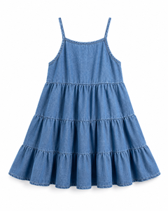 Vestito Estivo in Denim per Bambine, Abito Senza Maniche con Volant a Strati, Nuova Moda 2026, Vestito Casual Dolce e Comodo a Linea A per Bambine - Product Image 1