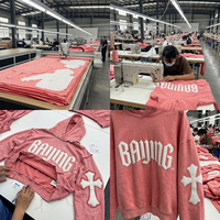 Sweat à capuche épais personnalisé avec emblème de marque, effet délavé vintage, patchwork croisé, style streetwear, pull tendance pour fabricants de vêtements