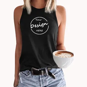 2022 summer ladies sleeveless tee shirts screen print plain white soft casual 100% cotton workout womens tank top