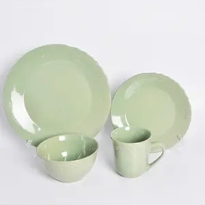 Home Embossed Stoneware Tableware 16pcs Porcelain Dinner Set