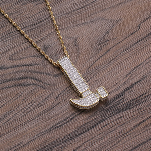 Copper Zircon Hammer Pendant <b>Necklace</b> Men's Hip Hop Power <b>Statement</b> Jewelry - Product Image 2