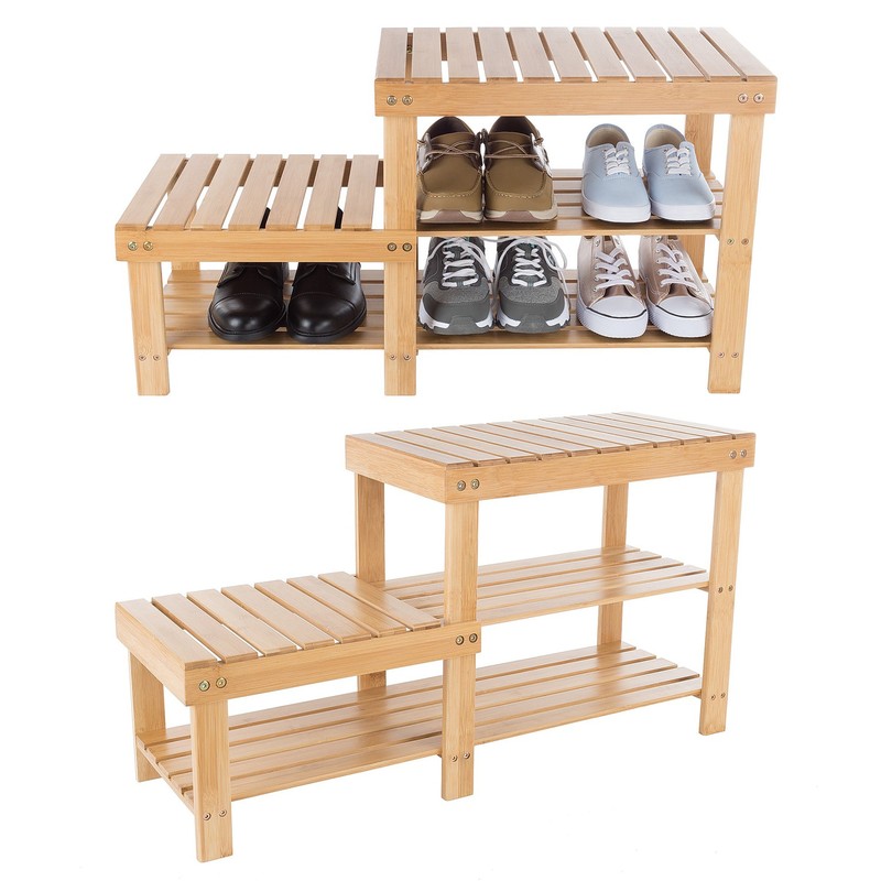 Bamboo Wood Storage Bench Shoe Rack