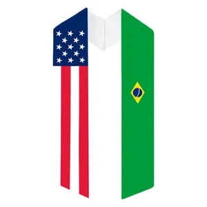 Custom Printing USA and Brazil Flag Pattern Scarves Two Flag Graduation Sash Stole Satin Scarf