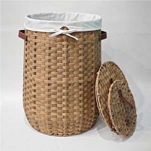 Panier à linge JY 2 pièces en rotin tressé et jacinthe d'eau, fait main, design détachable, pour rangement de vêtements et organisation de la maison - Product Image 1