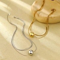 Chaîne multicouche Femme Collier Pendentif Boule Argent Accessoires Femme Acier Inoxydable Non Terni Bijoux Vente en Gros