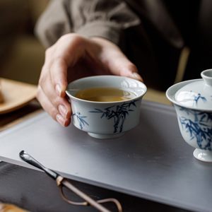 Taza Maestra de Cerámica Guanlan Retro Antigua Esmaltada con Bambú Azul Subesmaltado, Taza para Degustación de Té, Juego de Té para el Hogar - Product Image 2