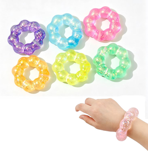 Bracelets anti-stress en forme de fleur, colorés et scintillants en TPE, jouets pour enfants unisexes de 5 à 7 ans - Product Image 4