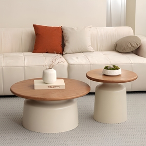 Modern Minimalist <b>Coffee</b> <b>Table</b> <b>Set</b> with Wood Top, Black or White Cylinder Base for Living Room Apartment Hotel - Product Image 5