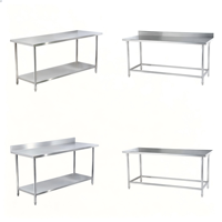 Table de travail robuste à un seul niveau en acier inoxydable pour garage et cuisine, avec écran anti-éclaboussures, à structure tubulaire ronde à 2 couches
