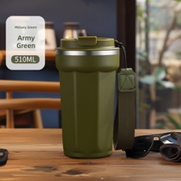 Mug à café en acier inoxydable 304 de qualité supérieure, 380 ml, 510 ml, gobelet isotherme sous vide avec couvercle rabattable et cordon de transport, personnalisable