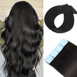 高品質12A生バージンキューティクルアラインヘアナチュラルブラックストレート100ヒューマンインディアンテープ (ヘアエクステンション)