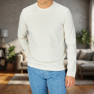 Men's Oversized Organic Cotton <b>Long</b> Sleeve <b>T</b>-<b>Shirt</b> Solid Color Blank Breathable Heavy Weight Plus Size Casual Jersey Bangladesh - Product Image 3