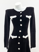 AIMEISI Nouveautés Best-sellers Vêtements Robe en tricot élégante à col rond et manches longues à motifs floraux contrastants pour femmes