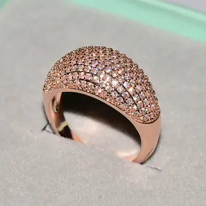 Factory Wholesale Fashion luxury Brass Rose Gold Plated Full of Diamonds Zircon Rings Jewelry for Women