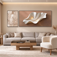 2 Panneaux d'art mural abstrait ondulé en toile de cristal, encadrés en alliage d'aluminium, décoration moderne minimaliste pour salon