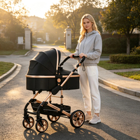 Poussette à siège haut réglable avec cadre en aluminium durable et pliage à 2 mains, poussette de voyage légère
