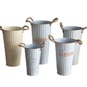 Garden <b>Tin</b> Vase Set Round Iron Flower <b>Pot</b> With Handle For Desktop Floor Use - Product Image 5