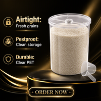 Conteneur de stockage de riz hermétique en PET transparent, distributeur de céréales avec couvercle anti-parasites pour le stockage alimentaire en cuisine