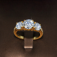 Bague de luxe en argent sterling S925 plaqué or avec trois diamants en moissanite pour femme, bagues de fiançailles et de mariage