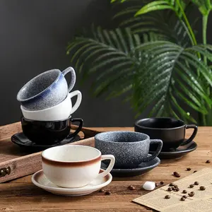 日式320cc陶瓷陶瓷咖啡杯手工浓缩咖啡卡布奇诺拿铁陶瓷咖啡杯和茶碟