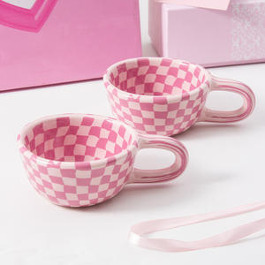 Tasse à café en céramique TaoYuan à carreaux, 101-200 ml, réutilisable, cadeau pour femmes DB1952 - Product Image 2