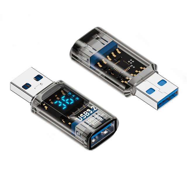 Usb to Type c Adapter Type C to Usb a Adapter Converter with LED Display USB3.2 10gbps Transparent Black Shell