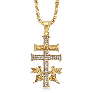 Hip Hop Angel <b>Cross</b> Iced Out CZ Zircon Waterproof Stainless Steel Fashion Jewelry <b>Pendant</b> Necklaces for <b>Men</b> Women Wholesale - Product Image 2