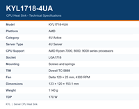KYL1718-4UA Pendingin CPU Aktif 4U untuk Seri AMD Ryzen 7000, Soket LGA1718, TDP 170W, Kipas Delta 120mm