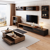 Ensembles de meubles de salon modernes avec support TV réglable et table basse avec rangement