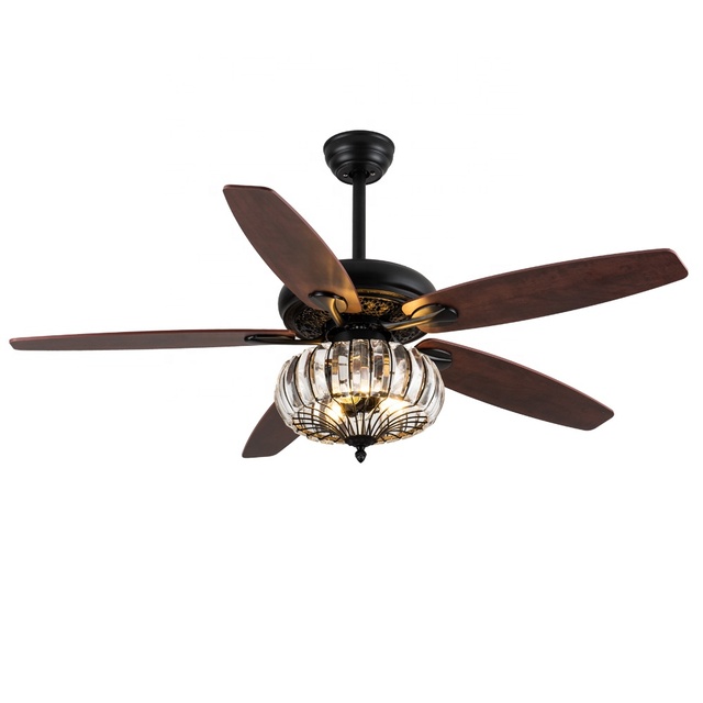 New Product 52 Inch 5 Blades Modern Crystal Decorative Remote Control Wood Led Ceiling Fan With Light