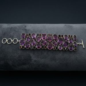 Women's 925 Silver Charm <b>Bracelet</b> with <b>Amethyst</b> Water Drop Bezel Set Classic Style Everyday Wear Gift Jewelry Silver Plated - Product Image 2