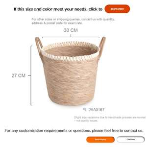 Cesta organizadora de almacenamiento de junco marino tejida a mano con asas de PU para guardería, juguetes, lavandería, baño, toallas, <span class=keywords><strong>macetas</strong></span>, decoración de estantes, personalizada - Product Image 3